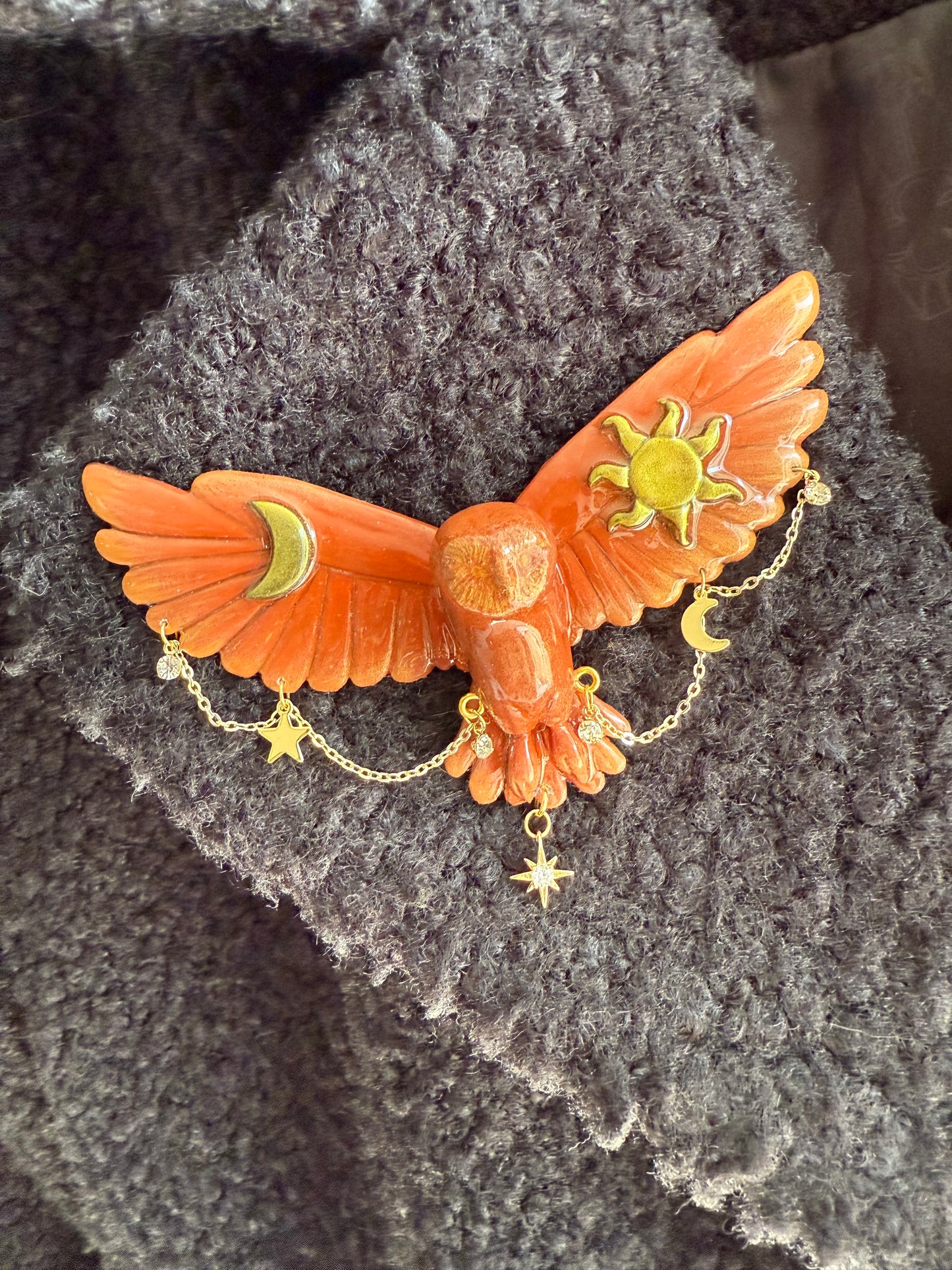 Broche chouette marron et doré