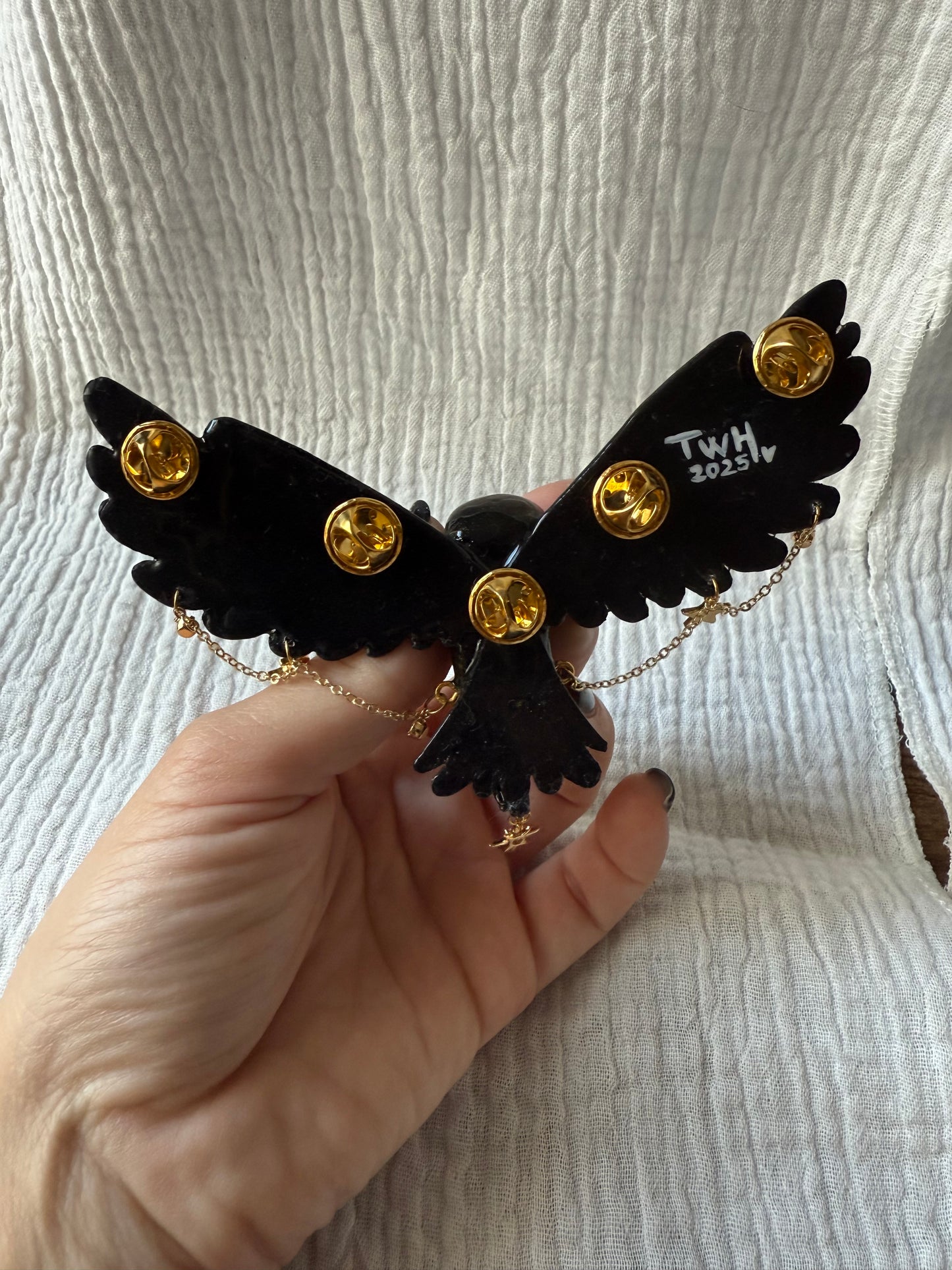 Broche Chouette noir et doré