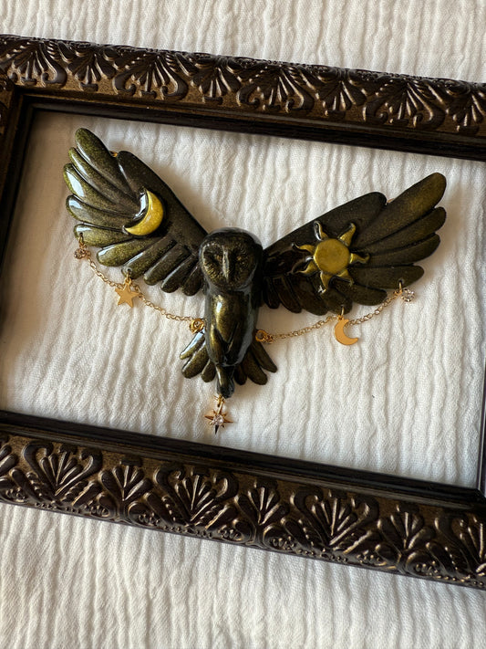 Broche Chouette noir et doré