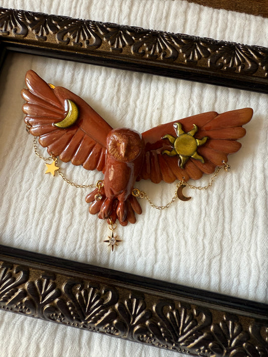 Broche chouette marron et doré