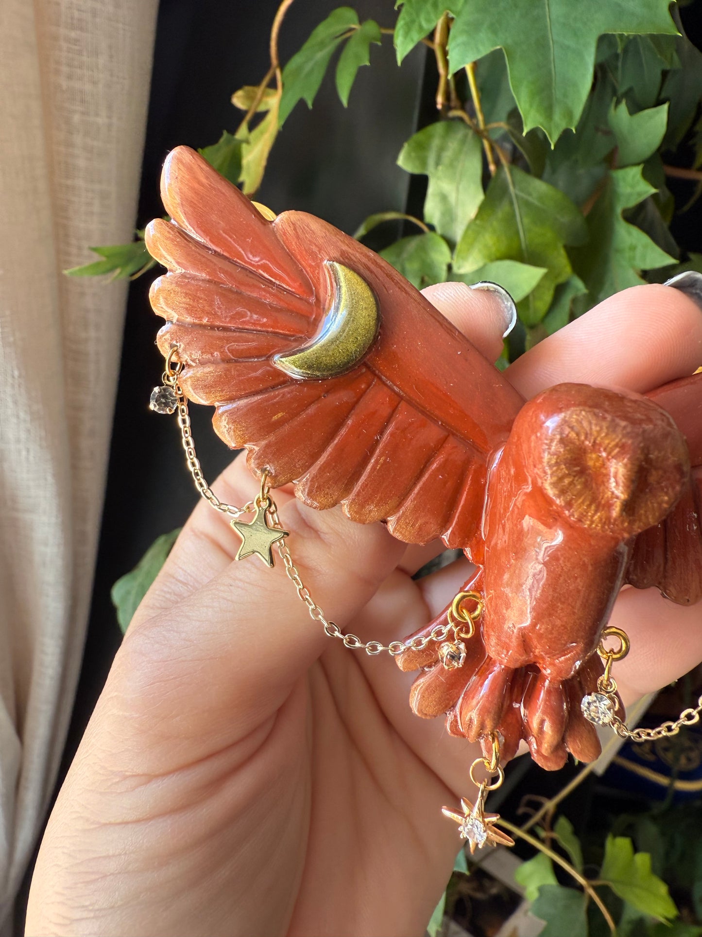 Broche chouette marron et doré